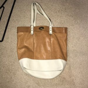 Fossil Tan and White leather bag